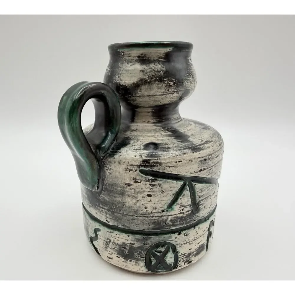 Arol Keramik Pottery Norwegian Saga Jug Vase 5” Viking Ship Rune Motifs Norway